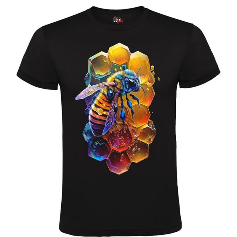 Camiseta negra abeja cuello redondo